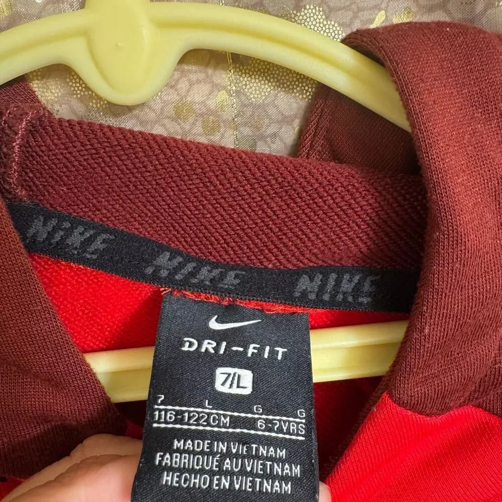 Nike Red Burgundy Swoosh Dri Fit Hoodie Pullover Sweatshirt Boys Small 6/7